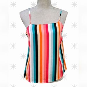 INC Intimates "Rainbow Stripe" Adj Spaghetti Straps Satin Cami Layering Top Sm